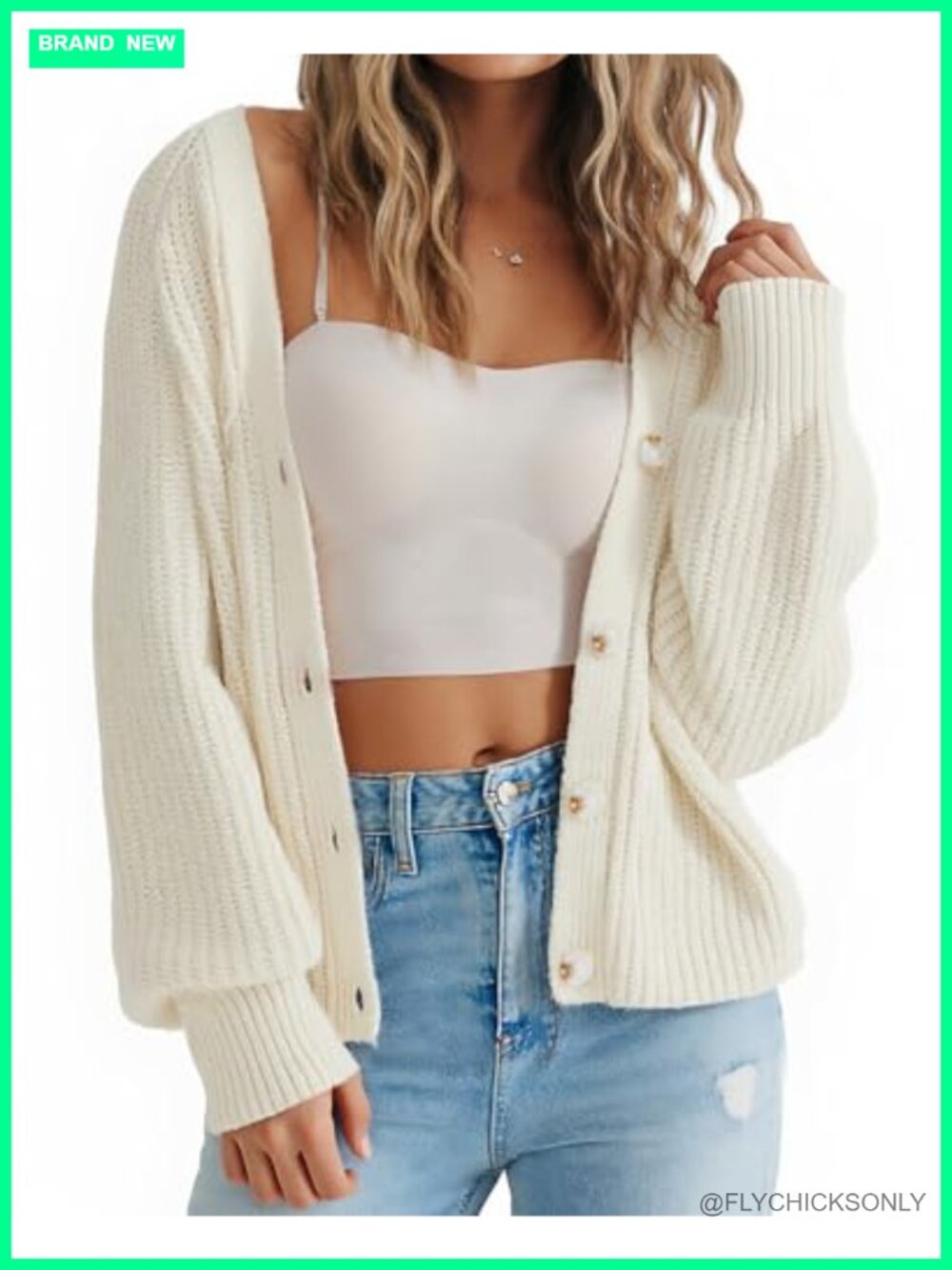 Women's Long Sleeve Button Down Oversized Short Cardigan Loose Open Front Knit